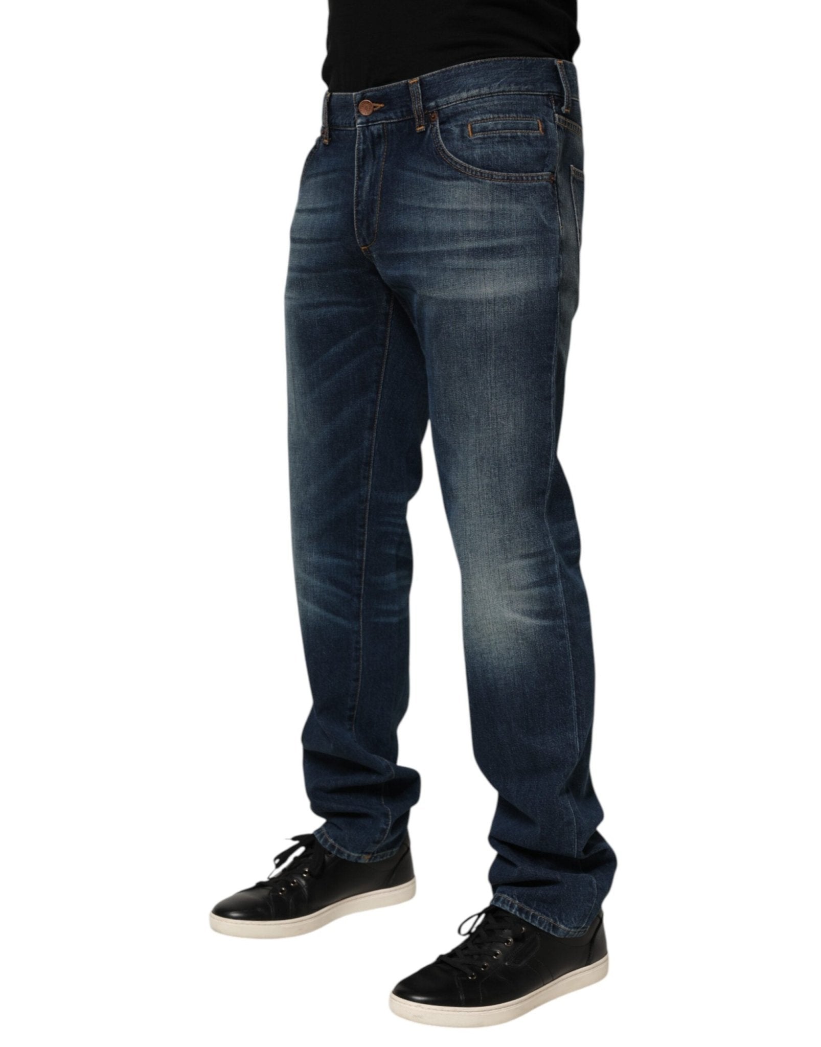Dolce & Gabbana Dark Blue Washed Cotton Skinny Men Denim Jeans – IT48 | M par Dolce & Gabbana | Disponible sur Sandy Store ByNet
