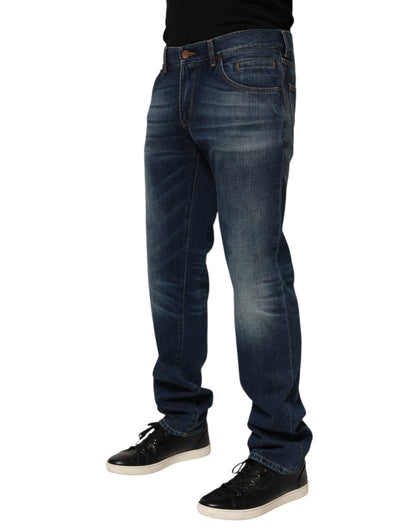 Dolce & Gabbana Dark Blue Washed Cotton Skinny Men Denim Jeans – IT48 | M par Dolce & Gabbana | Disponible sur Sandy Store ByNet