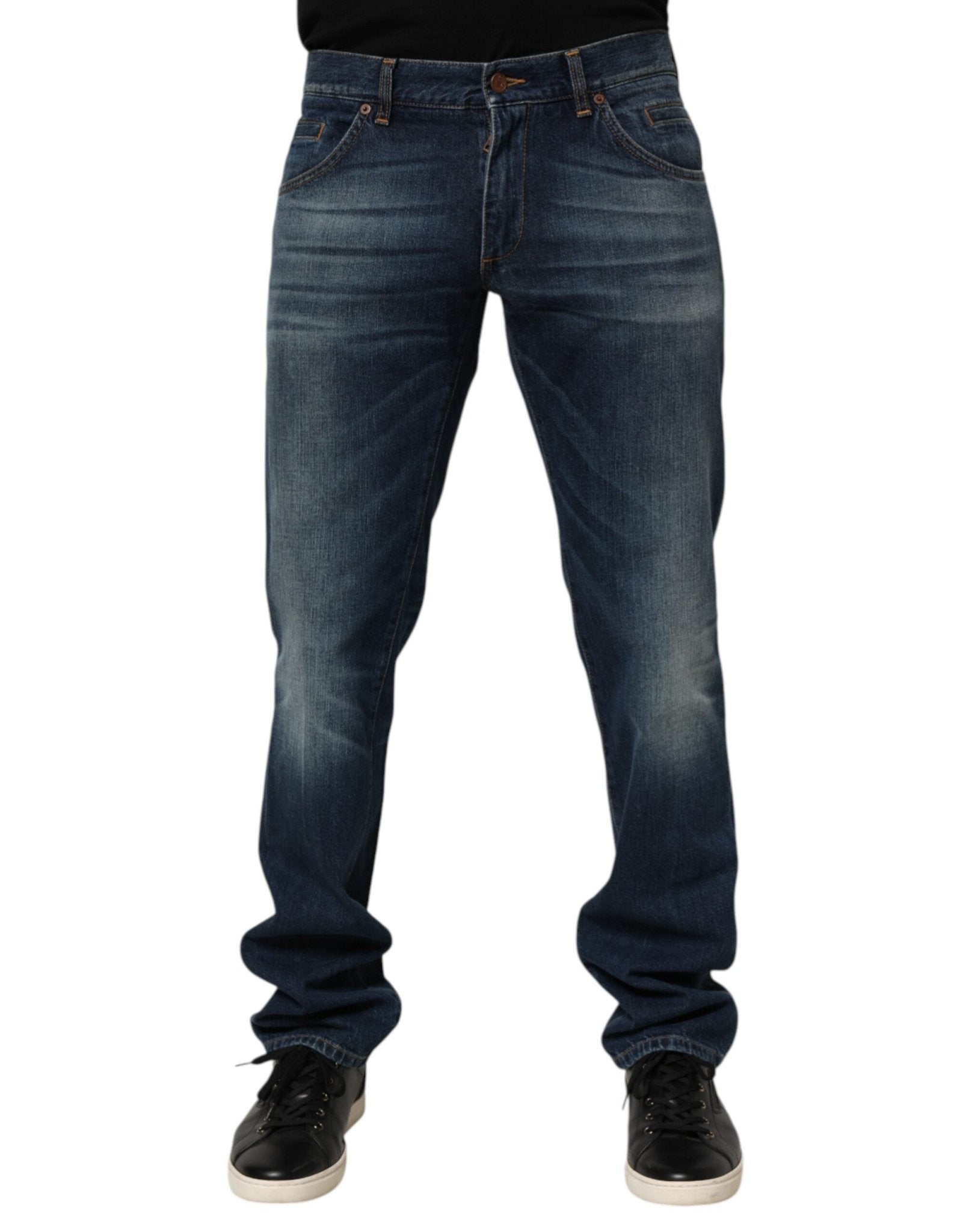Dolce & Gabbana Dark Blue Washed Cotton Skinny Men Denim Jeans – IT48 | M par Dolce & Gabbana | Disponible sur Sandy Store ByNet