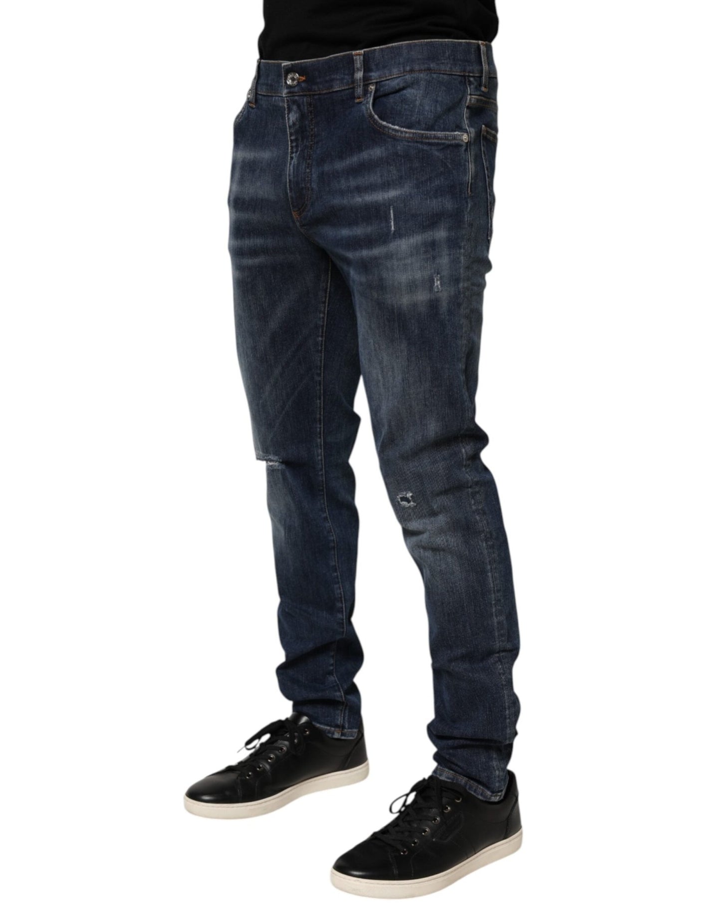 Dolce & Gabbana Dark Blue Washed Running Ripped Denim Jeans – IT58 | XXL par Dolce & Gabbana | Disponible sur Sandy Store ByNet