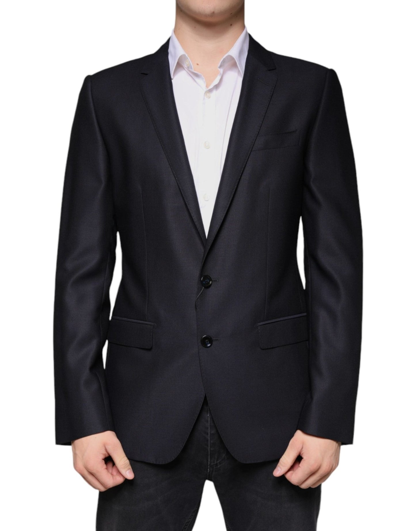 Dolce & Gabbana Dark Blue Wool Single Breasted Dress Coat Blazer - Sandy Store ByNet