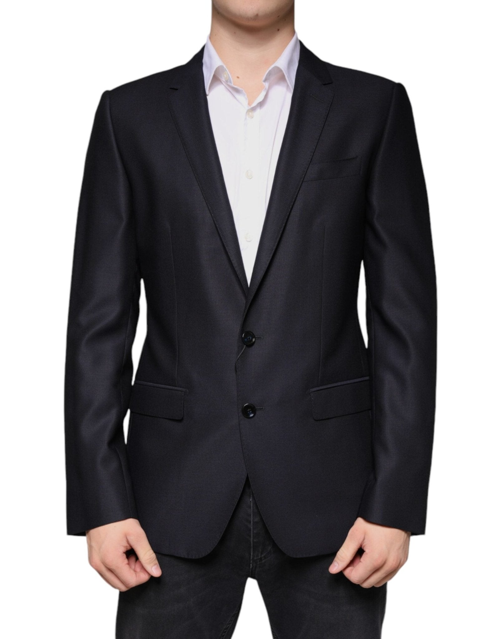 Dolce & Gabbana Dark Blue Wool Single Breasted Dress Coat Blazer - Sandy Store ByNet
