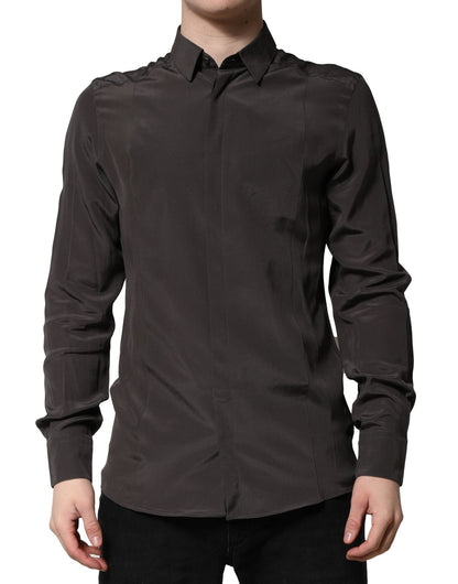 Dolce & Gabbana Dark Brown Silk GOLD Men Dress Formal Shirt – IT40 | M par Dolce & Gabbana | Disponible sur Sandy Store ByNet