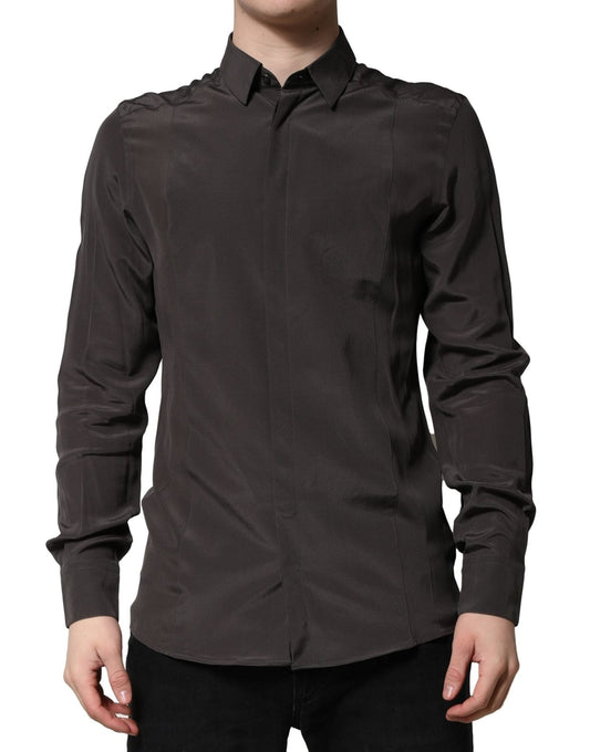 Dolce & Gabbana Dark Brown Silk GOLD Men Dress Formal Shirt – IT40 | M par Dolce & Gabbana | Disponible sur Sandy Store ByNet