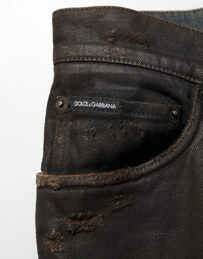 Dolce & Gabbana Dark Brown Tattered Cotton Skinny Denim Jeans – IT48 | M par Dolce & Gabbana | Disponible sur Sandy Store ByNet