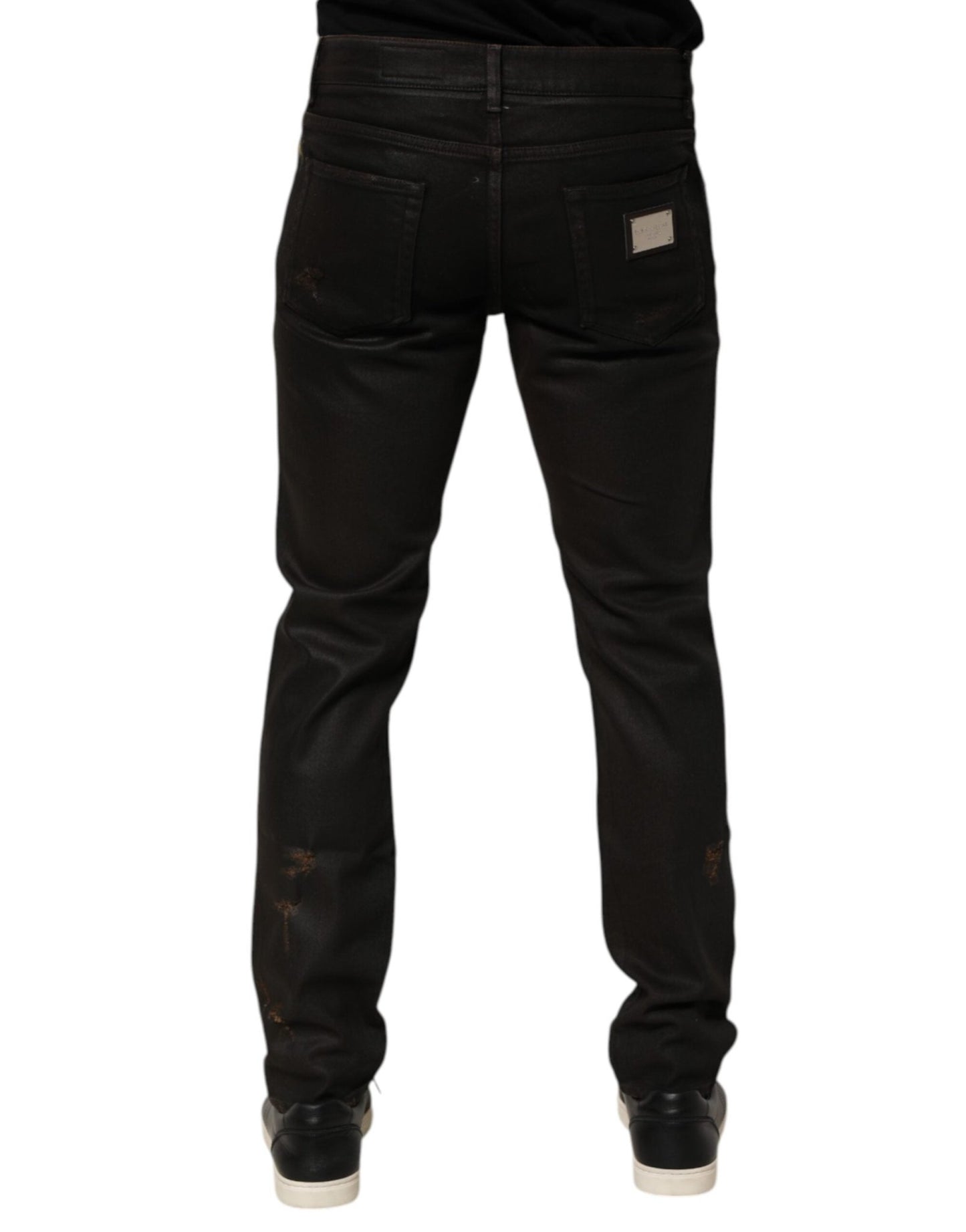 Dolce & Gabbana Dark Brown Tattered Cotton Skinny Denim Jeans – IT48 | M par Dolce & Gabbana | Disponible sur Sandy Store ByNet