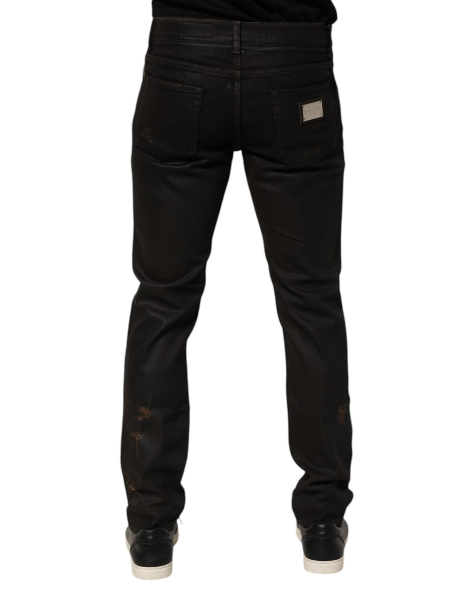 Dolce & Gabbana Dark Brown Tattered Cotton Skinny Denim Jeans – IT48 | M par Dolce & Gabbana | Disponible sur Sandy Store ByNet