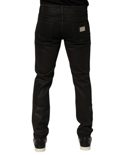 Dolce & Gabbana Dark Brown Tattered Cotton Skinny Denim Jeans – IT48 | M par Dolce & Gabbana | Disponible sur Sandy Store ByNet