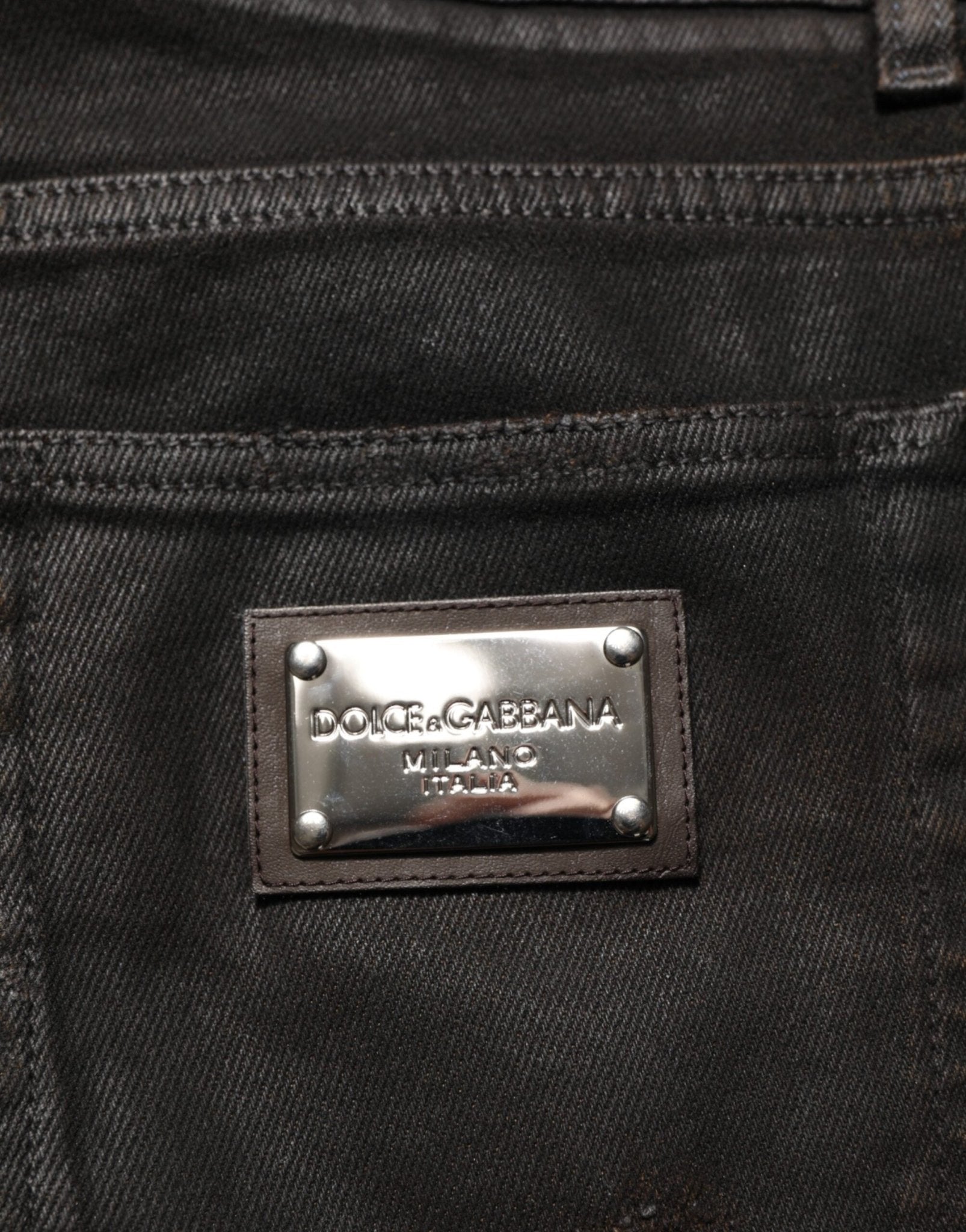 Dolce & Gabbana Dark Brown Tattered Cotton Skinny Denim Jeans – IT48 | M par Dolce & Gabbana | Disponible sur Sandy Store ByNet