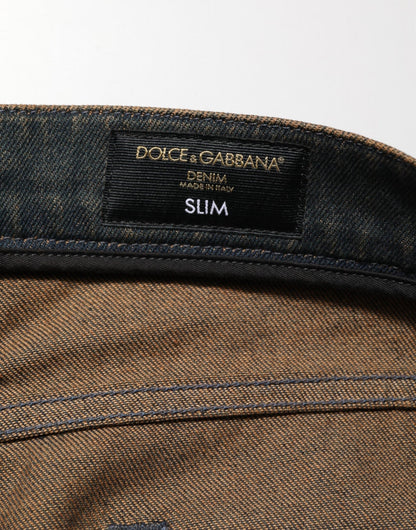 Dolce & Gabbana Dark Brown Tattered Cotton Skinny Denim Jeans – IT48 | M par Dolce & Gabbana | Disponible sur Sandy Store ByNet