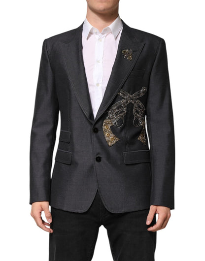 Dolce & Gabbana Dark Gray Bee Embroidery SICILIA Coat Blazer – IT52 | XL par Dolce & Gabbana | Disponible sur Sandy Store ByNet