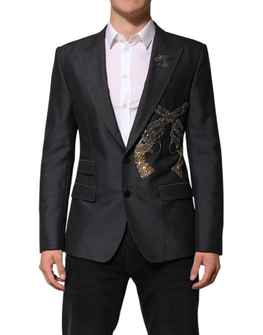 Dolce & Gabbana Dark Gray Bee Embroidery Wool Coat Blazer – IT50 | L par Dolce & Gabbana | Disponible sur Sandy Store ByNet