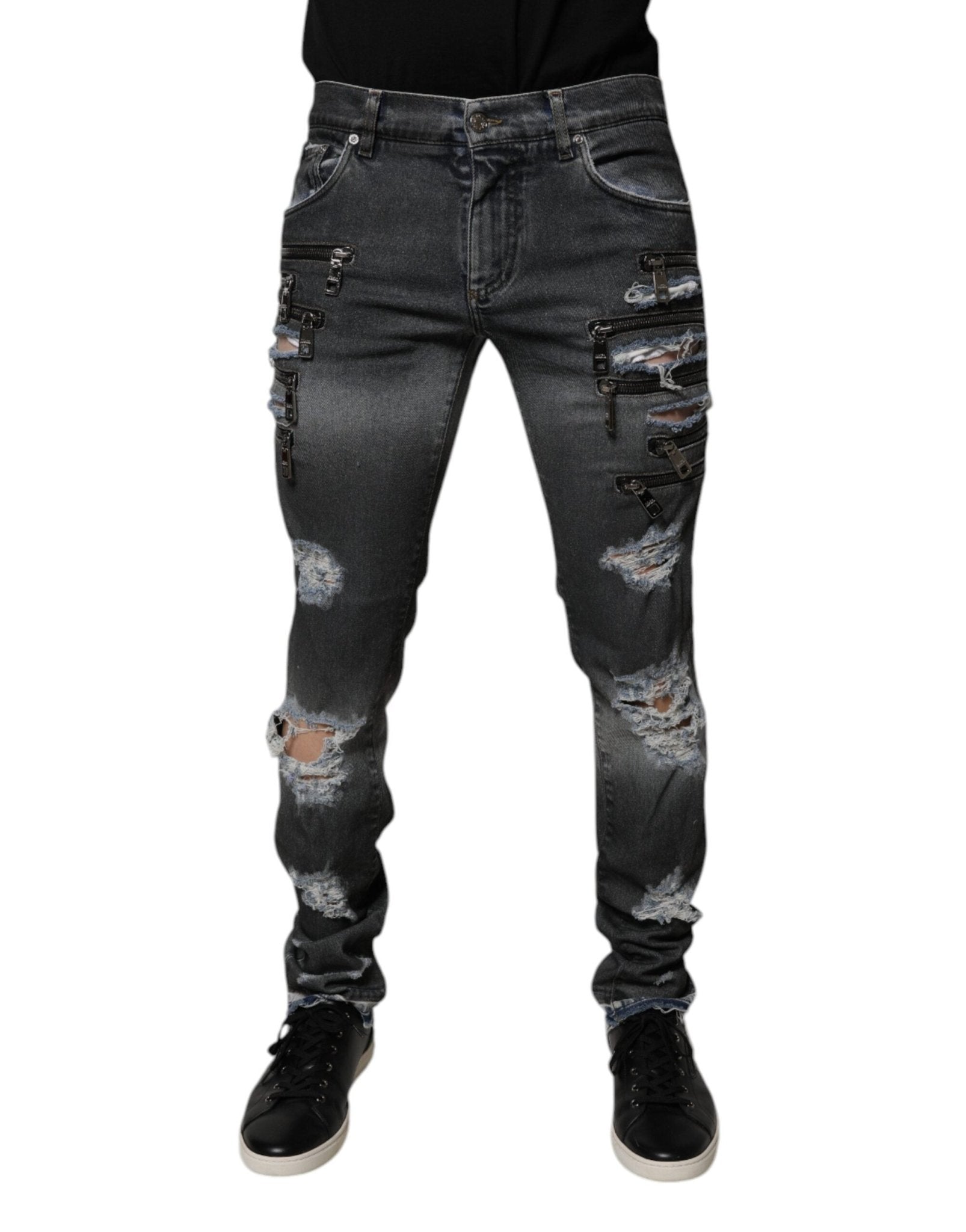 Dolce & Gabbana Dark Gray Tattered Cotton Skinny Denim Jeans – IT48 | M par Dolce & Gabbana | Disponible sur Sandy Store ByNet