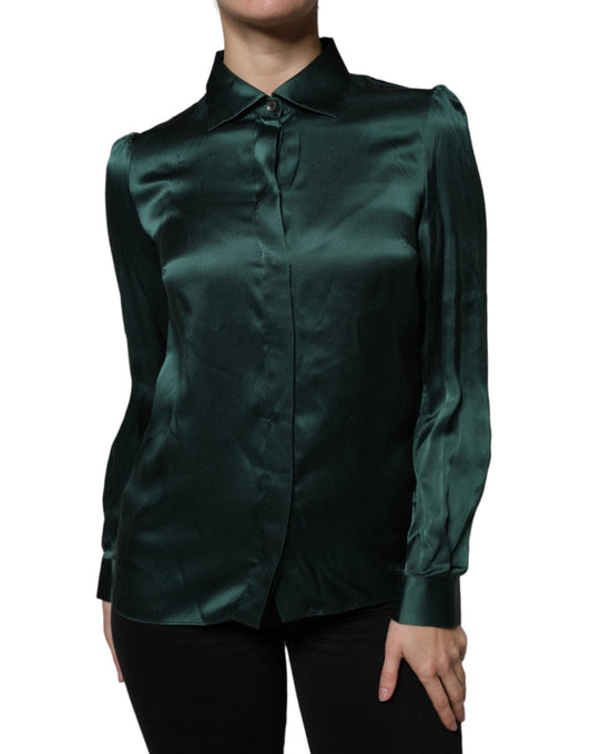 Dolce & Gabbana Dark Green Silk Button Down Long Sleeves Blouse Top – IT40|S par Dolce & Gabbana | Disponible sur Sandy Store ByNet