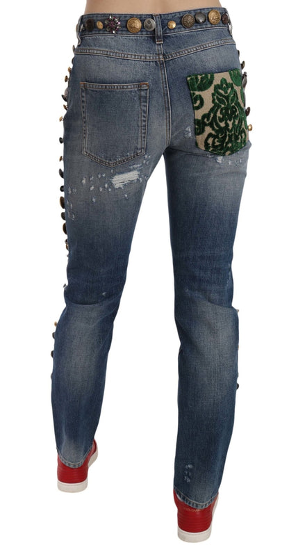Dolce & Gabbana Distressed Embellished Buttons Denim Pants Jeans – IT38|XS par Dolce & Gabbana | Disponible sur Sandy Store ByNet