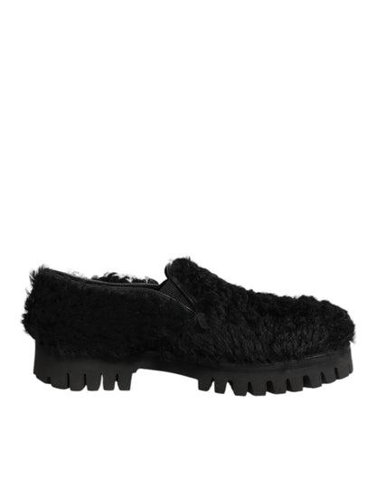 Dolce & Gabbana Dress Black Fur Leather Slippers Men Shoes – EU40/US7 par Dolce & Gabbana | Disponible sur Sandy Store ByNet
