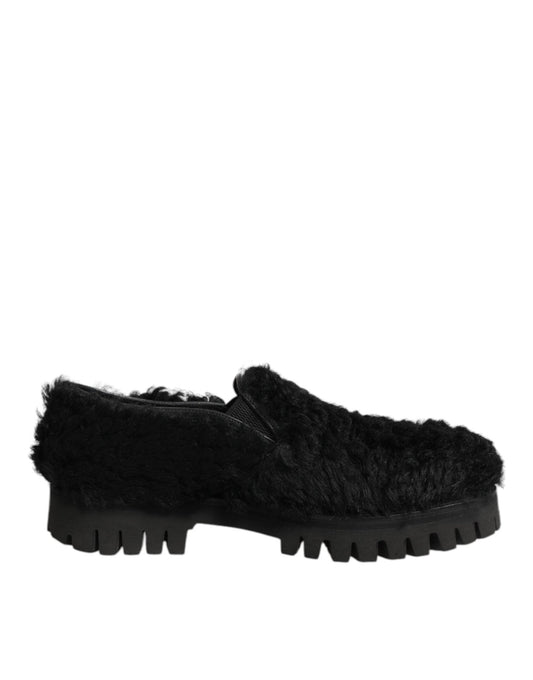 Dolce & Gabbana Dress Black Fur Leather Slippers Men Shoes – EU40/US7 par Dolce & Gabbana | Disponible sur Sandy Store ByNet