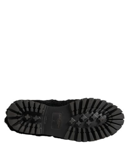 Dolce & Gabbana Dress Black Fur Leather Slippers Men Shoes – EU40/US7 par Dolce & Gabbana | Disponible sur Sandy Store ByNet