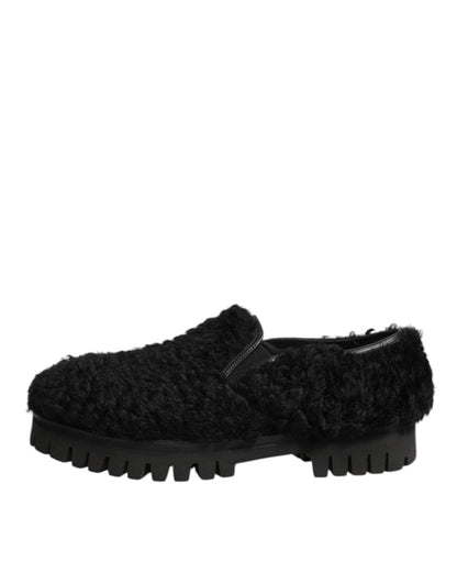Dolce & Gabbana Dress Black Fur Leather Slippers Men Shoes – EU40/US7 par Dolce & Gabbana | Disponible sur Sandy Store ByNet