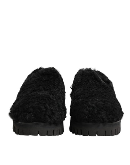 Dolce & Gabbana Dress Black Fur Leather Slippers Men Shoes – EU40/US7 par Dolce & Gabbana | Disponible sur Sandy Store ByNet