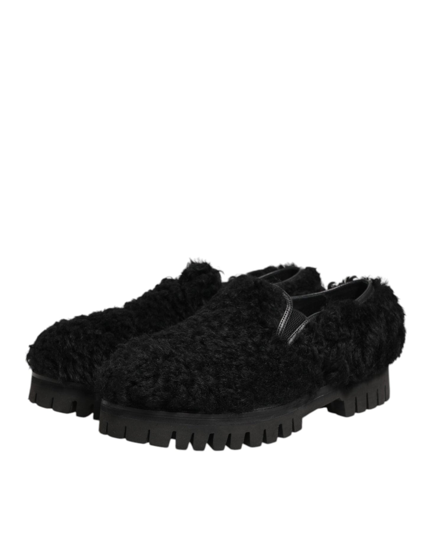 Dolce & Gabbana Dress Black Fur Leather Slippers Men Shoes – EU40/US7 par Dolce & Gabbana | Disponible sur Sandy Store ByNet