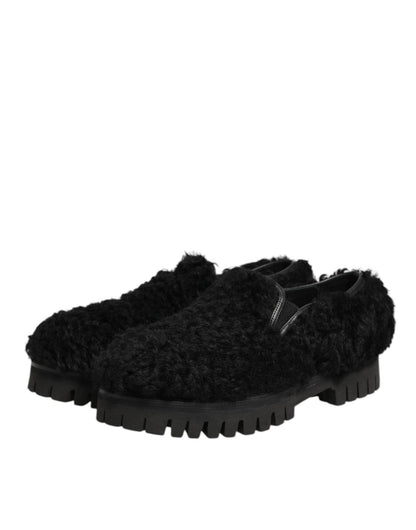 Dolce & Gabbana Dress Black Fur Leather Slippers Men Shoes – EU40/US7 par Dolce & Gabbana | Disponible sur Sandy Store ByNet