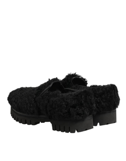 Dolce & Gabbana Dress Black Fur Leather Slippers Men Shoes – EU40/US7 par Dolce & Gabbana | Disponible sur Sandy Store ByNet