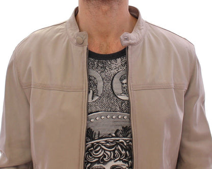 Dolce & Gabbana Elegant Beige Leather Lambskin Jacket - Sandy Store ByNet