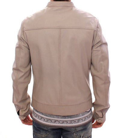 Dolce & Gabbana Elegant Beige Leather Lambskin Jacket - Sandy Store ByNet