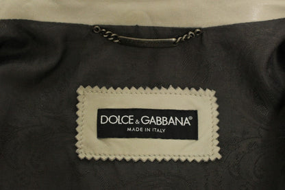 Dolce & Gabbana Elegant Beige Leather Lambskin Jacket - Sandy Store ByNet