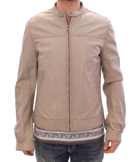 Dolce & Gabbana Elegant Beige Leather Lambskin Jacket - Sandy Store ByNet