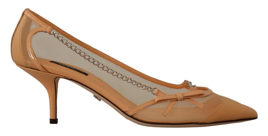 Dolce & Gabbana Elegant Beige Mesh Pumps with Silver Chains - Sandy Store ByNet