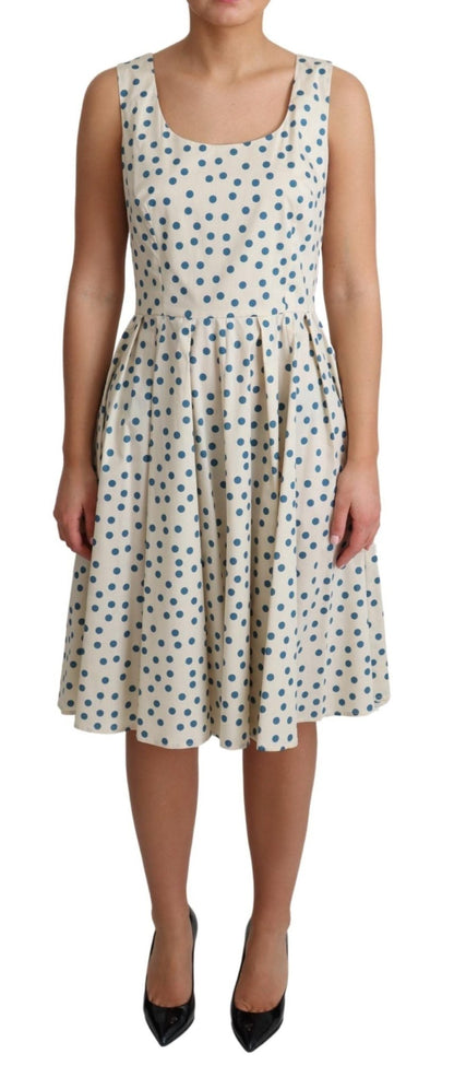 Dolce & Gabbana Elegant Beige Polka Dot A - Line Sleeveless Dress - Sandy Store ByNet