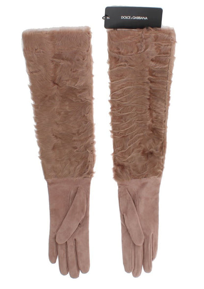 Dolce & Gabbana Elegant Beige Suede Elbow - Length Gloves - Sandy Store ByNet