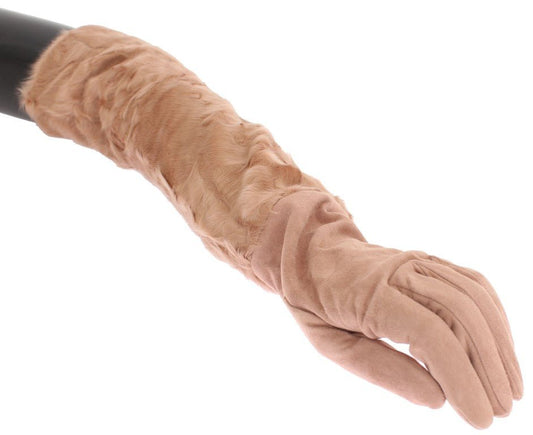 Dolce & Gabbana Elegant Beige Suede Elbow - Length Gloves - Sandy Store ByNet