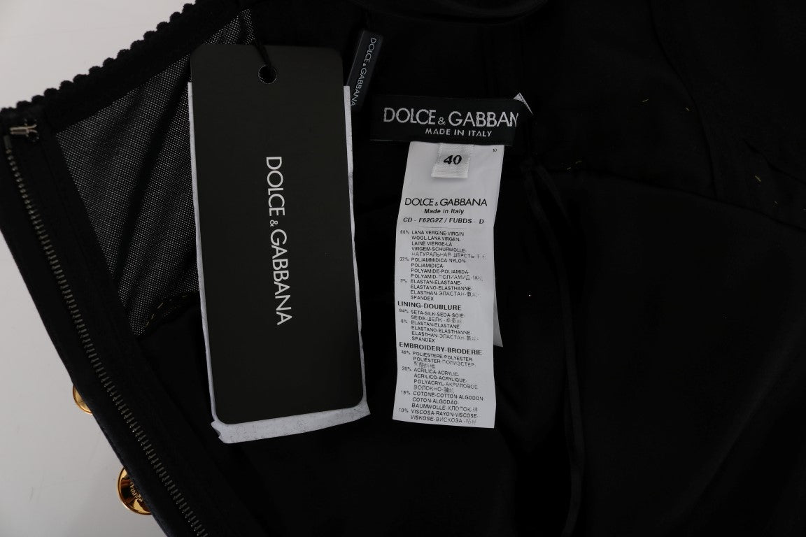 Dolce & Gabbana Elegant Black A - Line Sleeveless Dress with Gold Details - Sandy Store ByNet