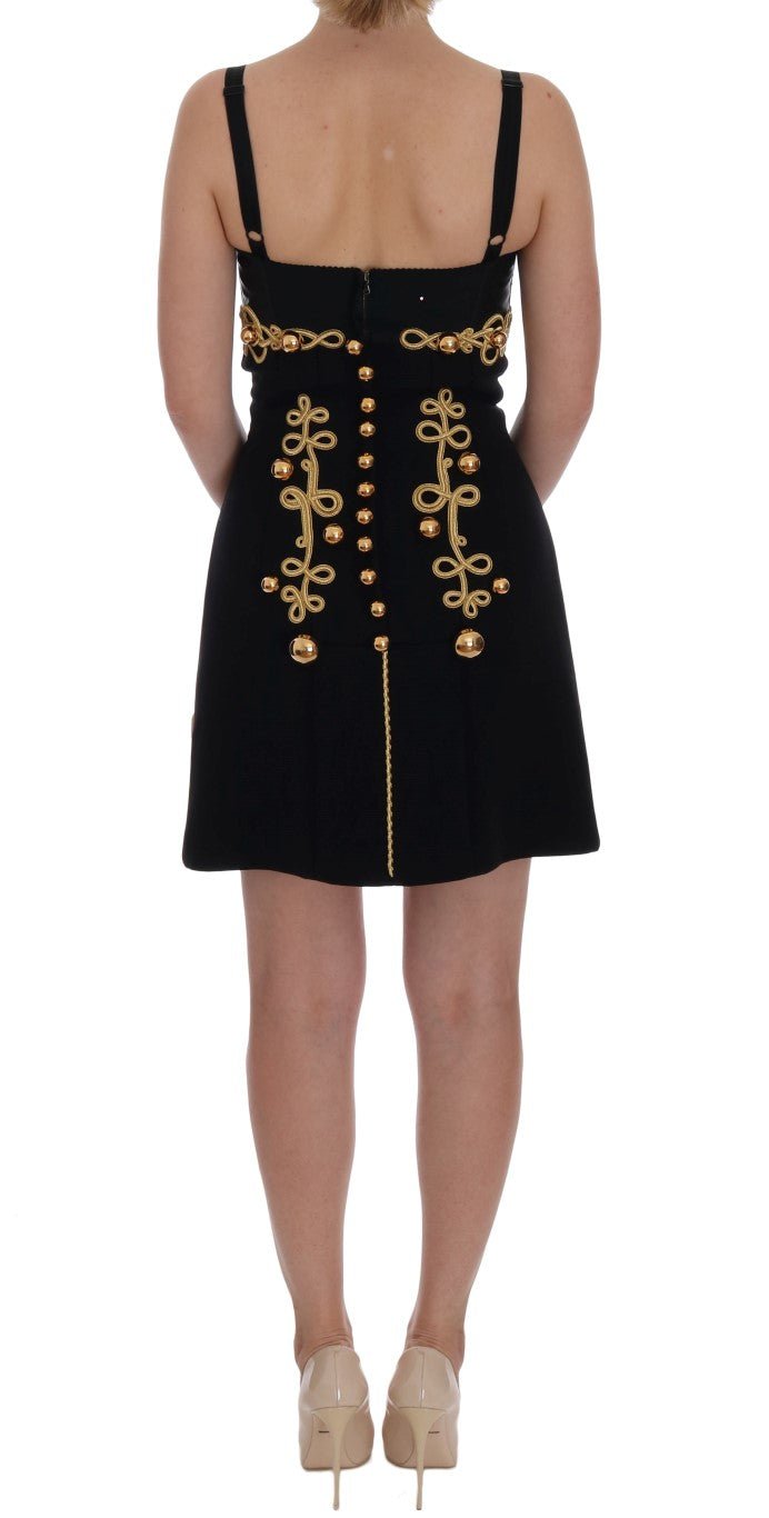 Dolce & Gabbana Elegant Black A - Line Sleeveless Dress with Gold Details - Sandy Store ByNet