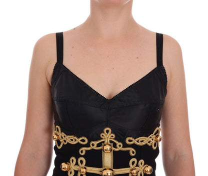 Dolce & Gabbana Elegant Black A - Line Sleeveless Dress with Gold Details - Sandy Store ByNet