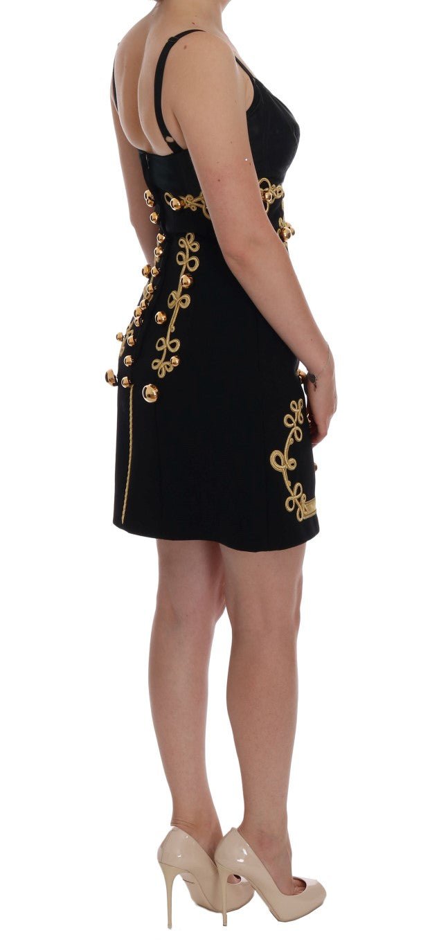 Dolce & Gabbana Elegant Black A - Line Sleeveless Dress with Gold Details - Sandy Store ByNet