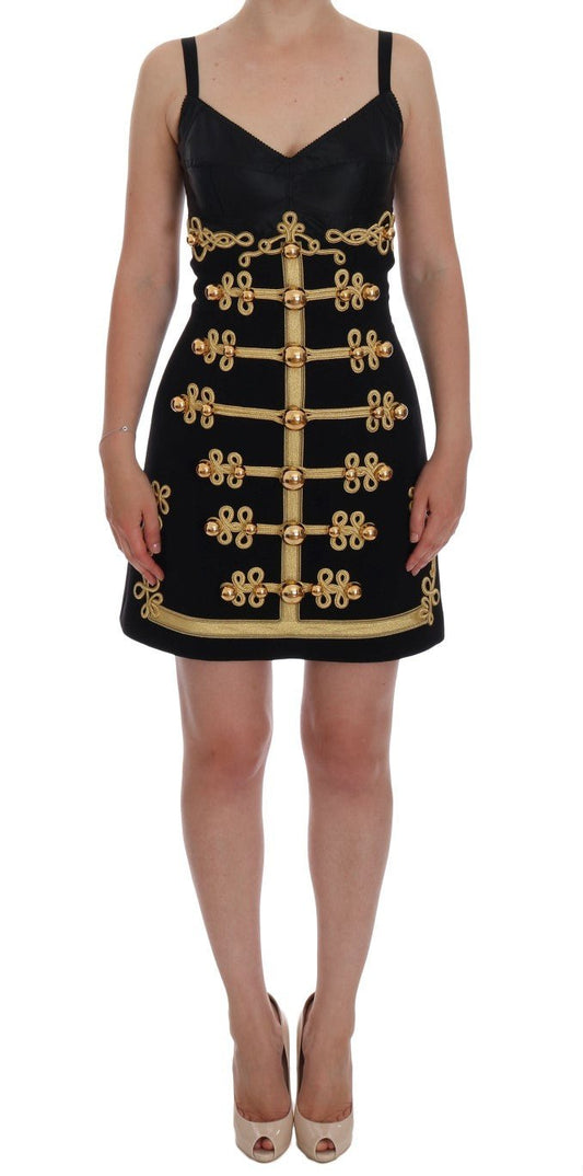 Dolce & Gabbana Elegant Black A - Line Sleeveless Dress with Gold Details - Sandy Store ByNet