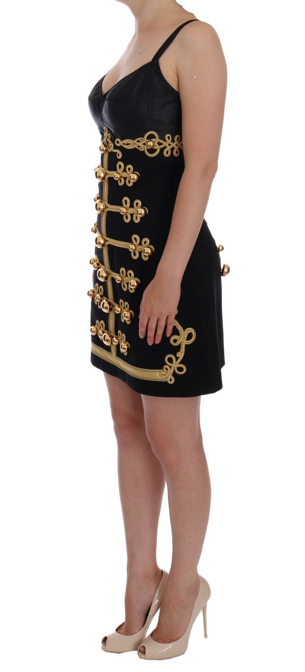 Dolce & Gabbana Elegant Black A - Line Sleeveless Dress with Gold Details - Sandy Store ByNet