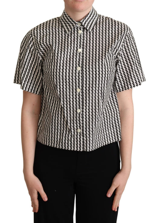 Dolce & Gabbana Elegant Black and White Patterned Cotton Polo - Sandy Store ByNet