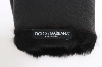 Dolce & Gabbana Elegant Black & Bordeaux Leather Gloves - Sandy Store ByNet