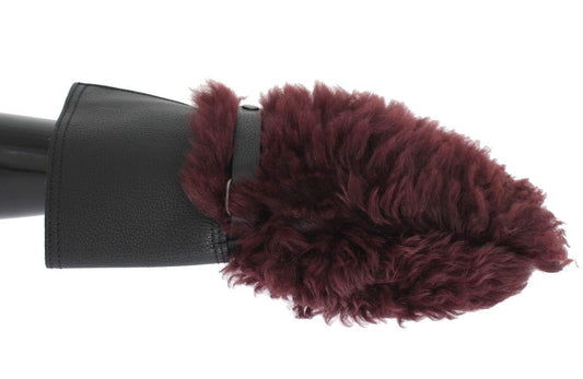 Dolce & Gabbana Elegant Black & Bordeaux Leather Gloves - Sandy Store ByNet