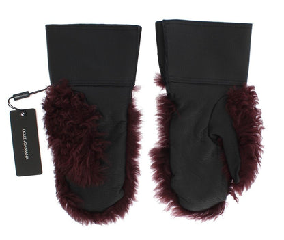 Dolce & Gabbana Elegant Black & Bordeaux Leather Gloves - Sandy Store ByNet