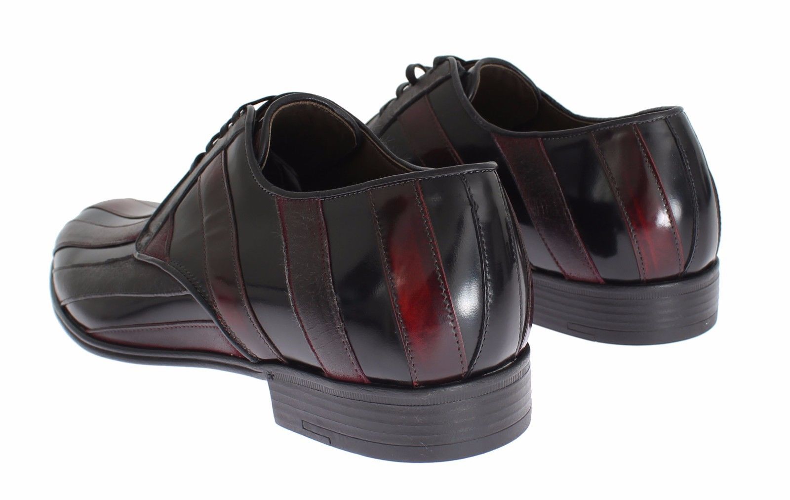 Dolce & Gabbana Elegant Black Bordeaux Striped Leather Dress Shoes - Sandy Store ByNet