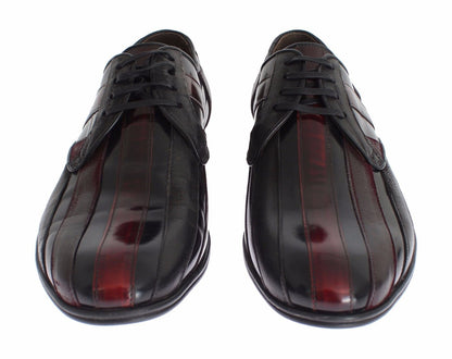 Dolce & Gabbana Elegant Black Bordeaux Striped Leather Dress Shoes - Sandy Store ByNet