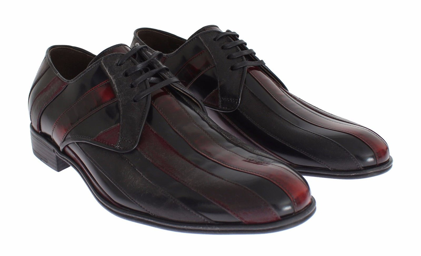 Dolce & Gabbana Elegant Black Bordeaux Striped Leather Dress Shoes - Sandy Store ByNet