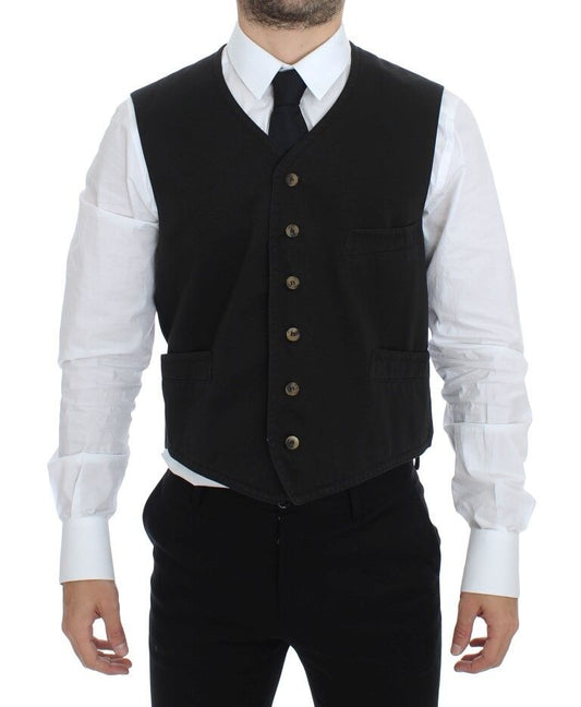 Dolce & Gabbana Elegant Black Cotton Blend Dress Vest - Sandy Store ByNet