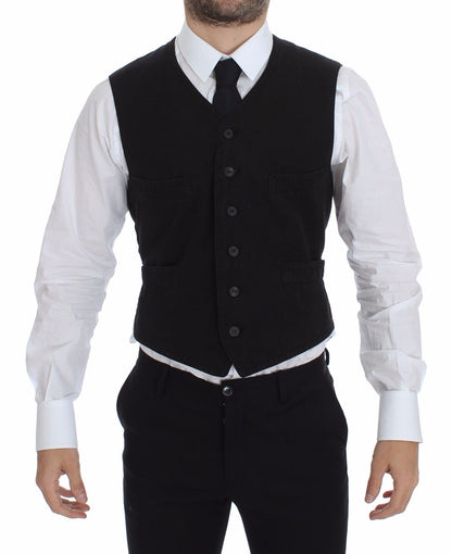 Dolce & Gabbana Elegant Black Cotton Blend Dress Vest - Sandy Store ByNet